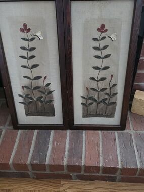 Vintage pair of framed botanical art pieces likely dates to the mid-20th